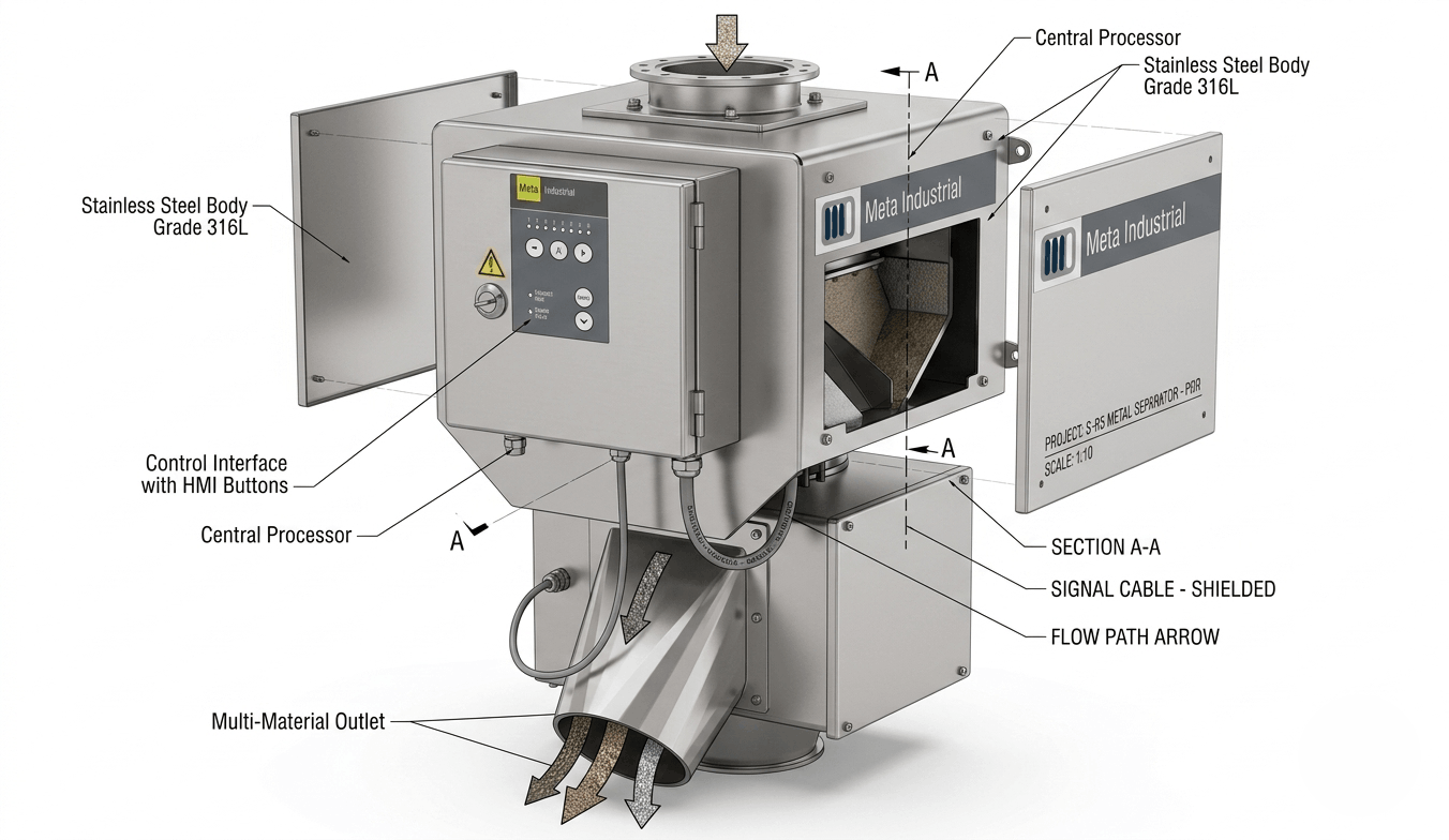 Gravity-type metal detection and separation